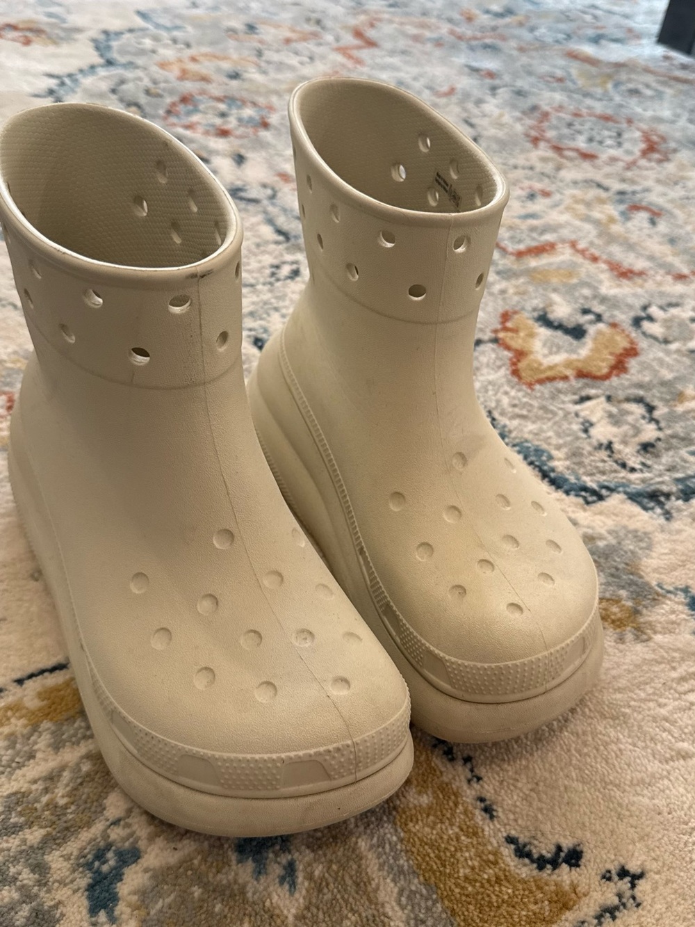 CROCS Women's Cream Platform Rain Boot Clogs
